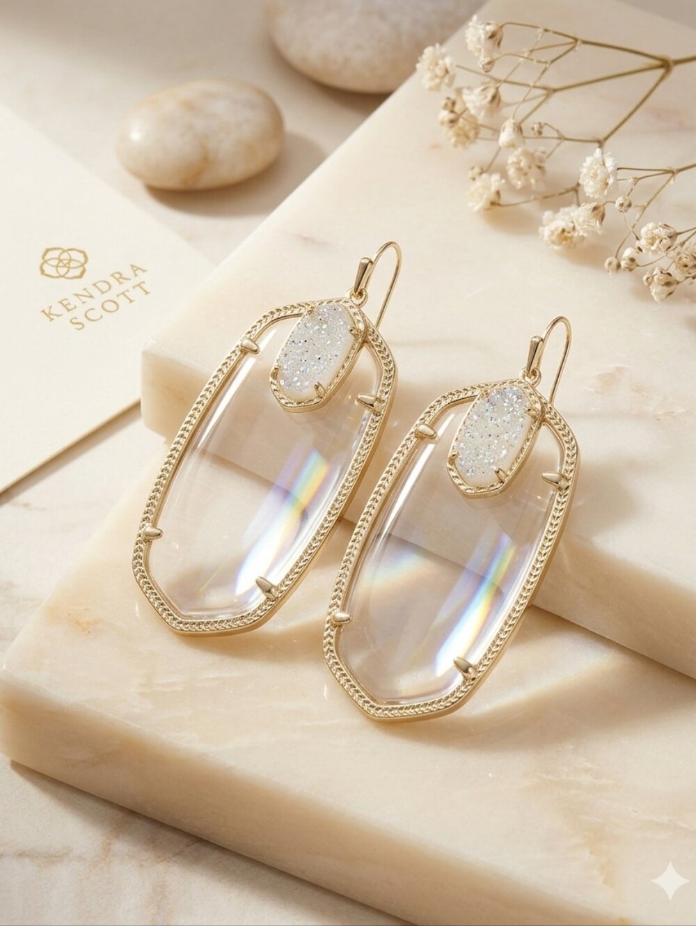 Kendra Scott Darcy Danielle Transparent Drusy Glitter Gold Drop Earrings